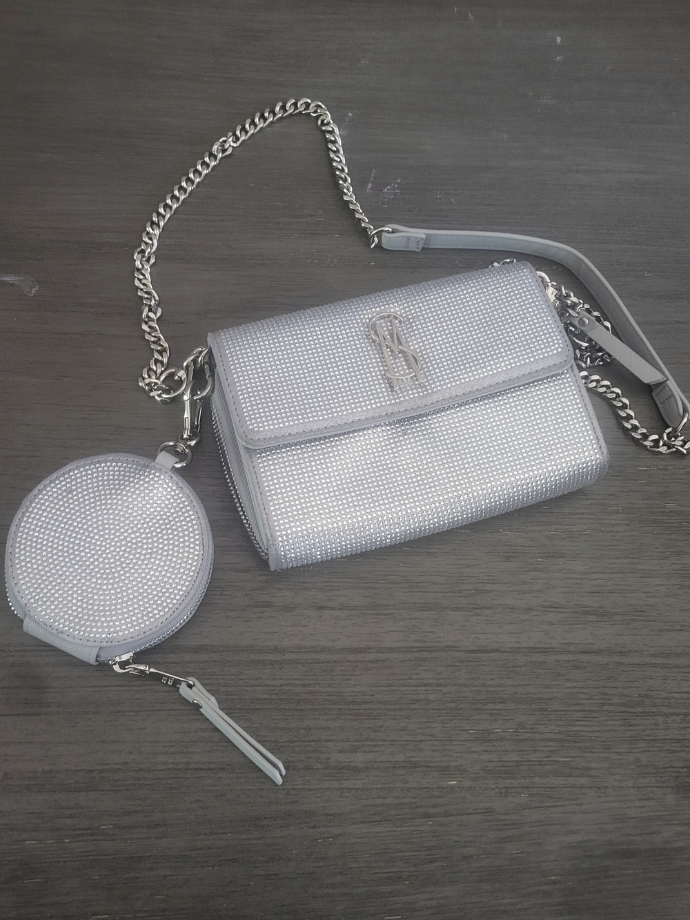 Silver Rhinestone Chain Crossbody Wallet - - Picture 3 of 4